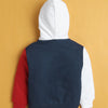 Navy & Red Boys Full Sleeves Cotton Hooded Sweatshirt