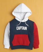 Bumzee Navy & Red Graphic Print Sweatshirt, Full Sleeves, Cotton Blend