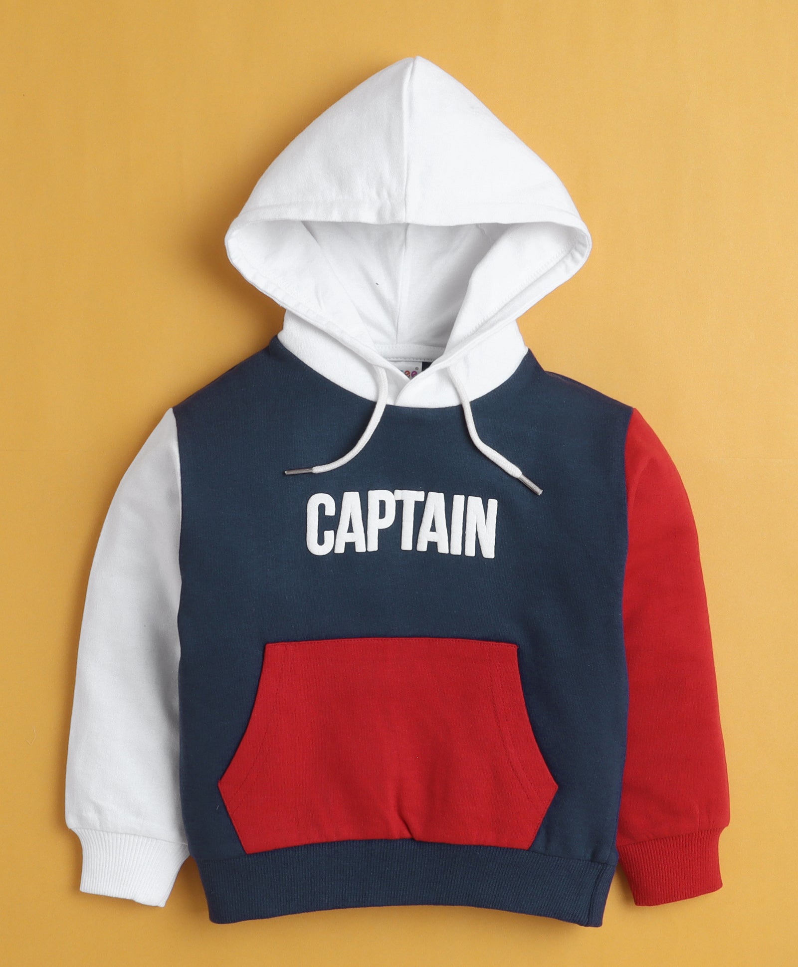 Navy & Red Boys Full Sleeves Cotton Hooded Sweatshirt