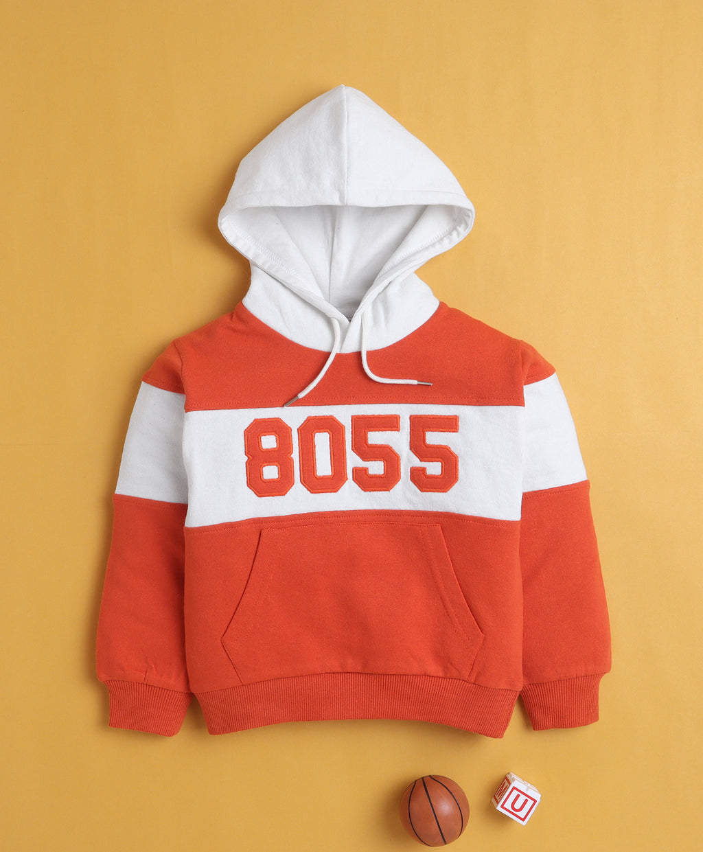 Bumzee Orange Cut & Sew Sweatshirt, Full Sleeves, Cotton Blend