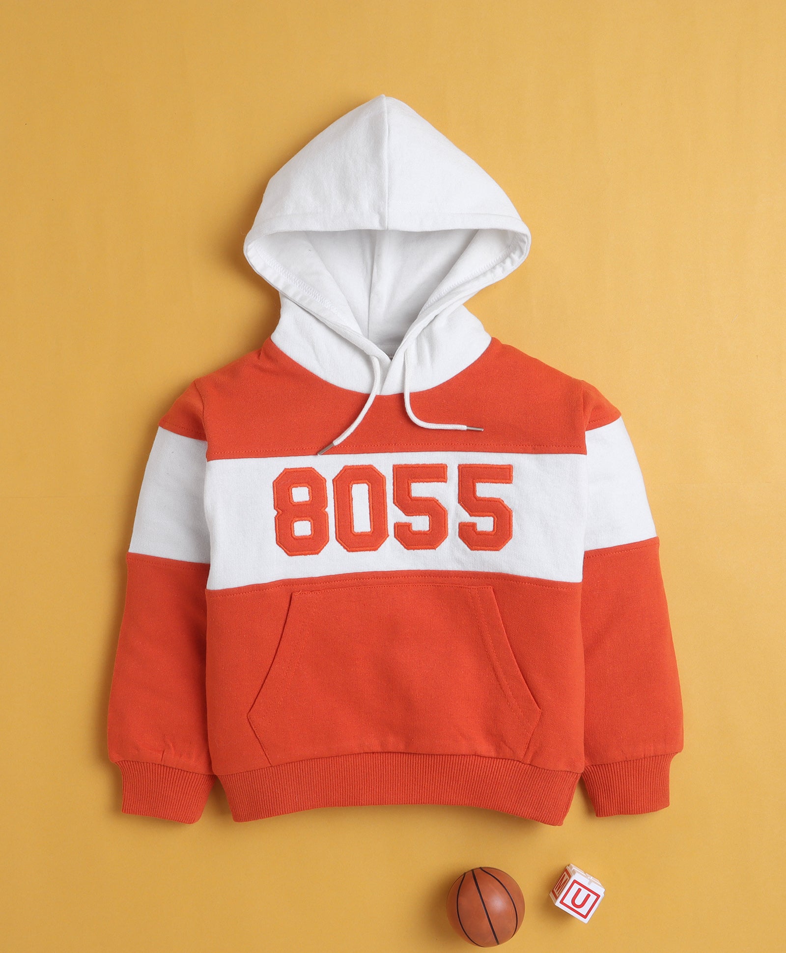 Orange Boys Full Sleeves Cotton Hooded Sweatshirt