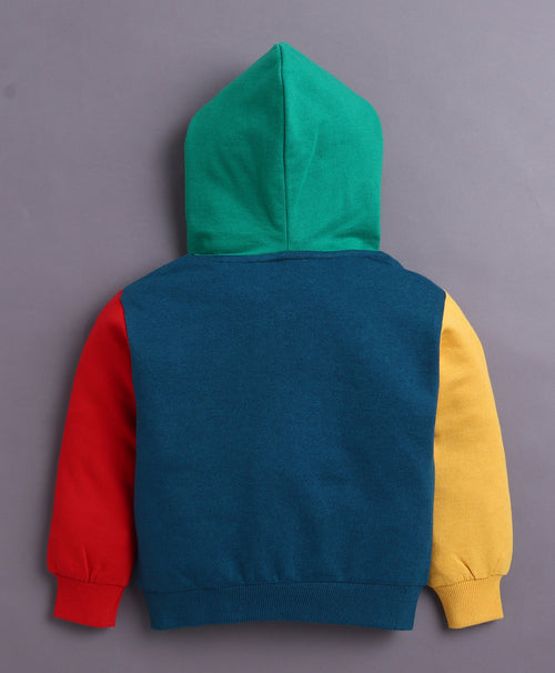 Blue Boys Full Sleeves Cotton Hooded Zipper Sweatshirt