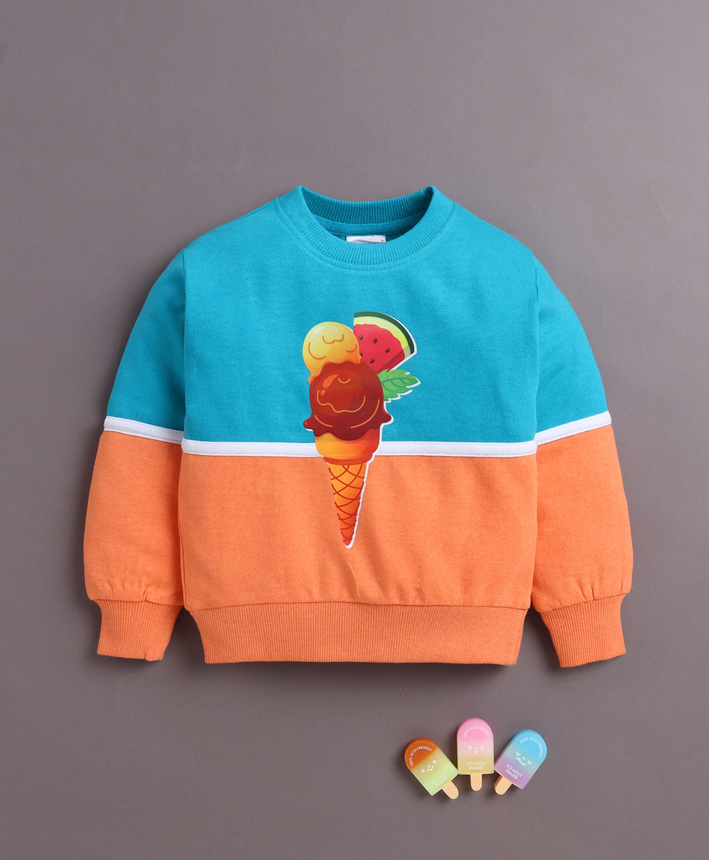 Bumzee Blue Cut & Sew Sweatshirt, Full Sleeves, Cotton Blend