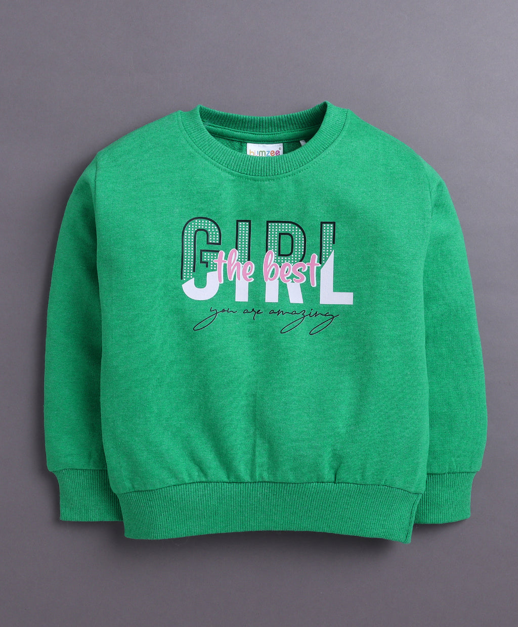 Bumzee Green Graphic Print Sweatshirt, Full Sleeves, Cotton Blend (Style Peb10875)