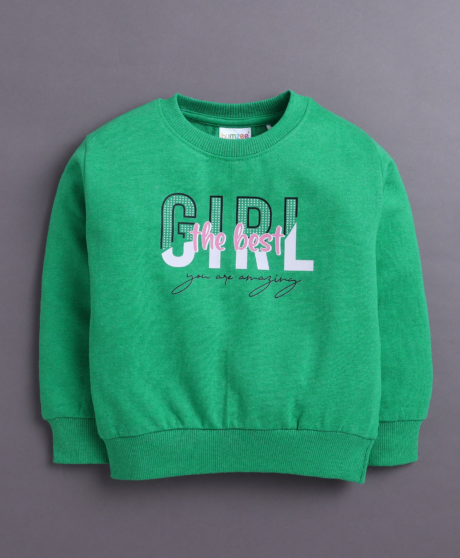 Green Girls Full Sleeves Cotton Sweatshirt
