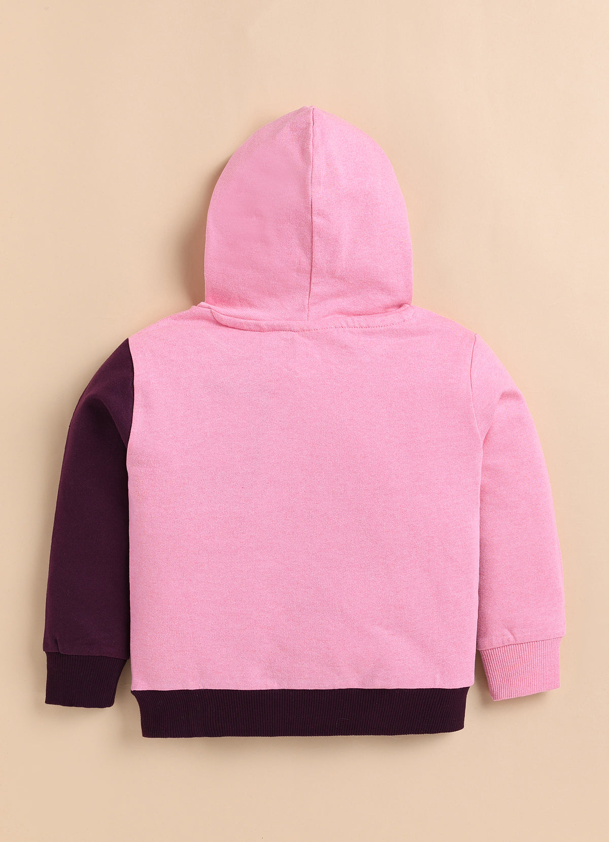 Bumzee Pink & Wine Cut & Sew Sweatshirt, Full Sleeves, Cotton Blend, Hooded (Style Peb10879N)