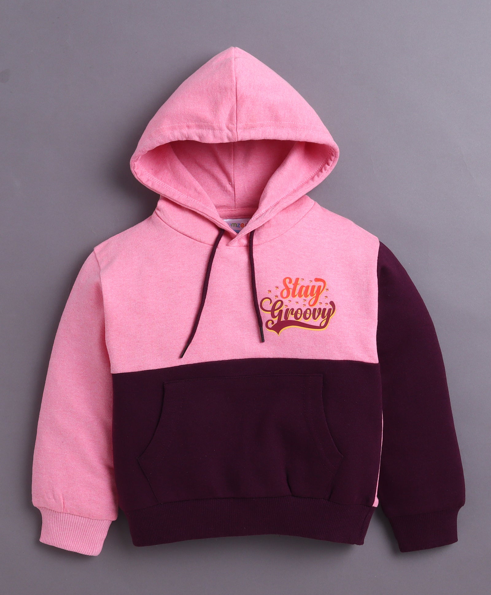 Pink & Wine Girls Full Sleeves Cotton Hooded Sweatshirt