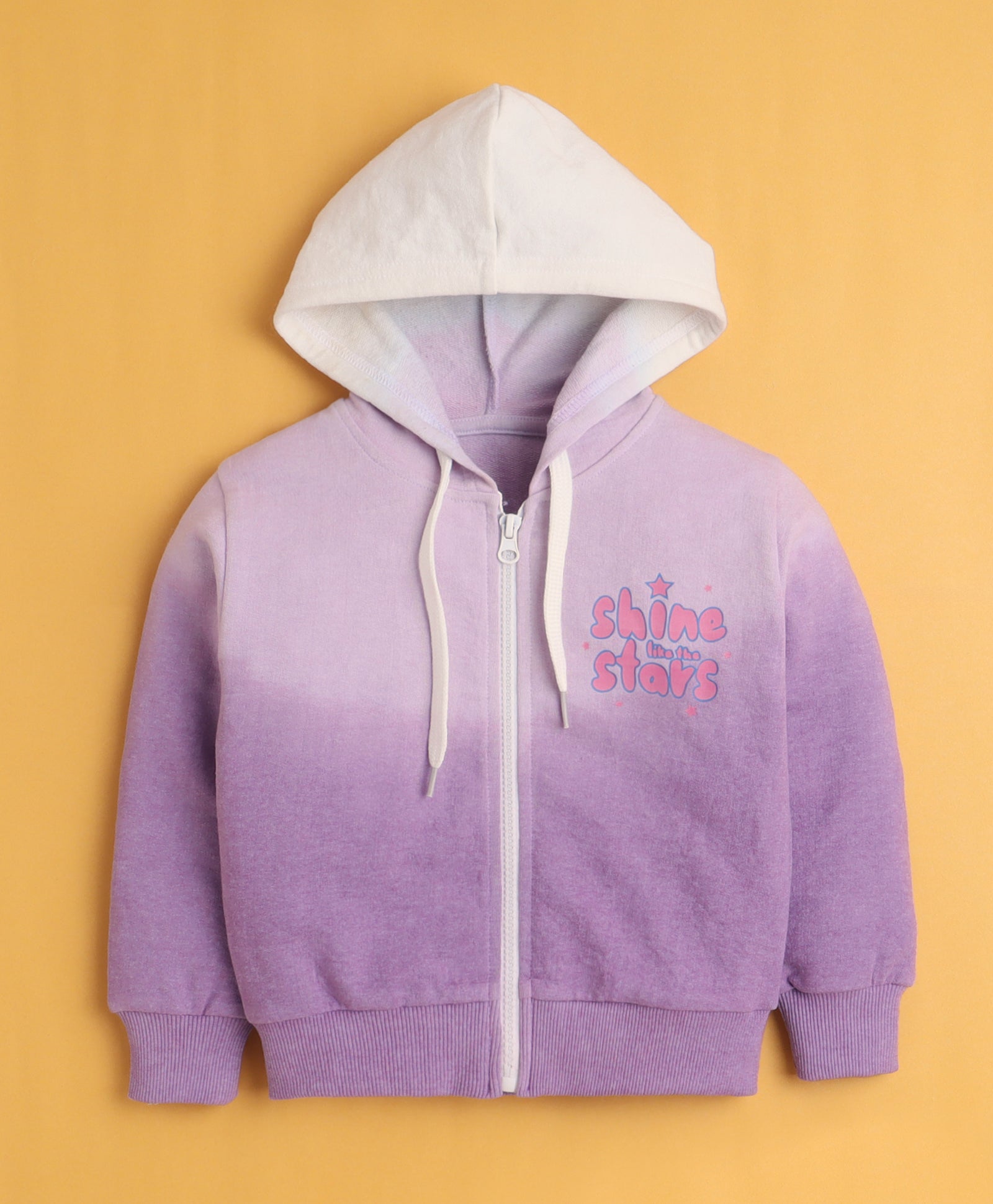Lavender Girls Full Sleeves Cotton Hooded Zipper Sweatshirt