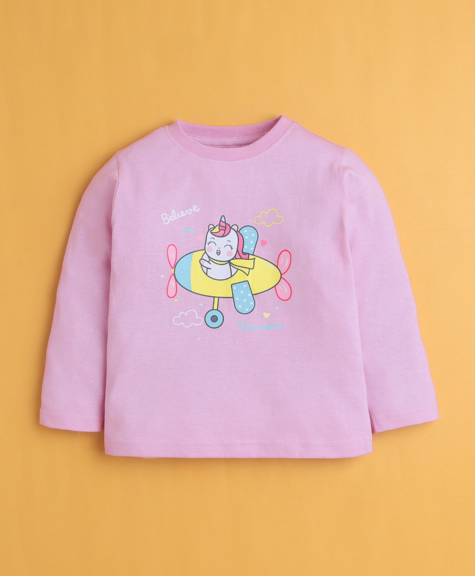 Lilac Girls Full Sleeves Cotton T-Shirt & Pyjama Set