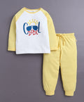 Bumzee Yellow & White Graphic Print T-Shirt & Pyjama Set, Full Sleeves