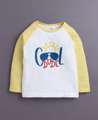 Bumzee Yellow & White Graphic Print T-Shirt & Pyjama Set, Full Sleeves