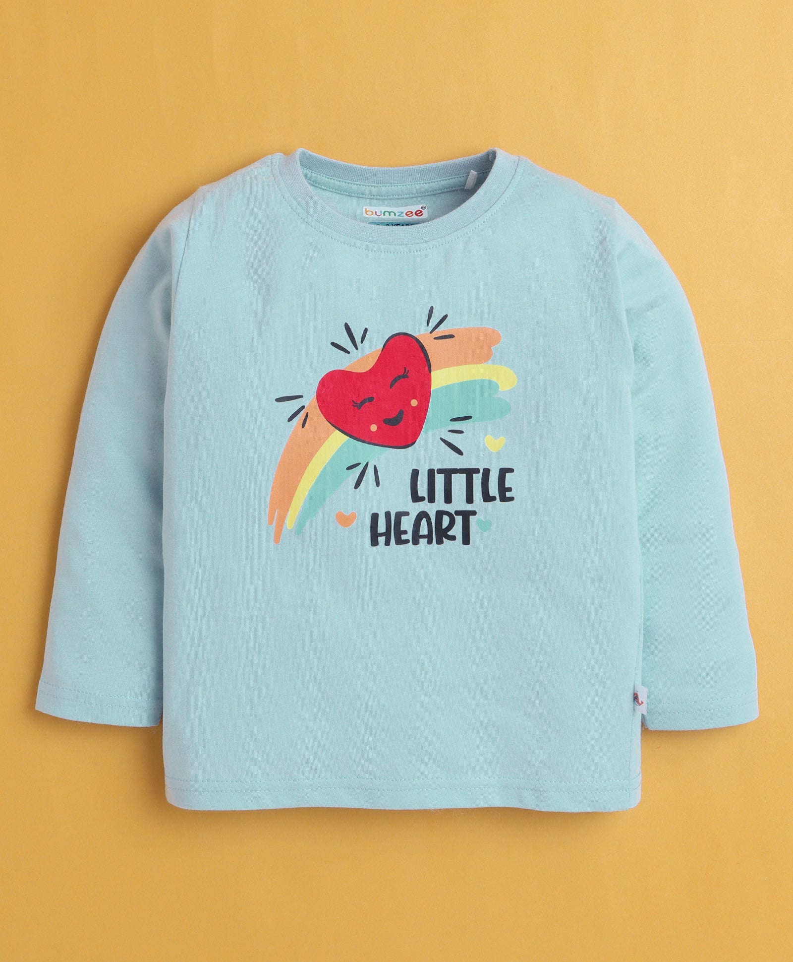 Sky Blue Girls Full Sleeves Cotton T-Shirt & Pyjama Set
