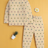 Beige Girls Full Sleeves Cotton T-Shirt & Pyjama Set