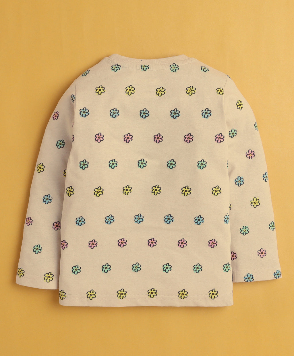 Bumzee Beige Floral Print T-Shirt & Pyjama Set, Full Sleeves, 100% Cotton