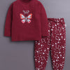 Wine Girls Full Sleeves Cotton T-Shirt & Pyjama Set