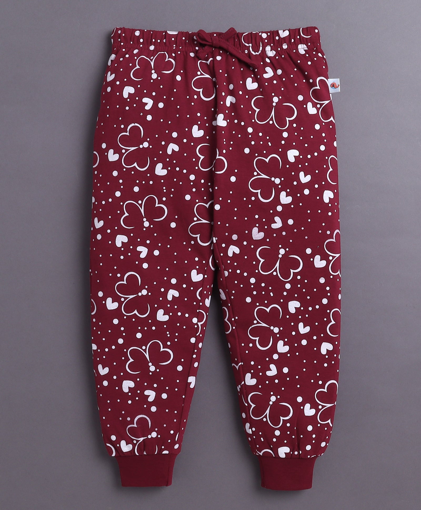 Wine Girls Full Sleeves Cotton T-Shirt & Pyjama Set