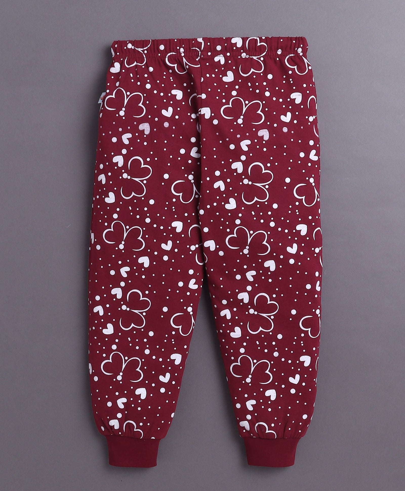 Wine Girls Full Sleeves Cotton T-Shirt & Pyjama Set