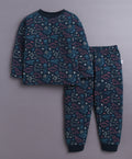 Bumzee Navy Animal Print T-Shirt & Pyjama Set, Full Sleeves, 100% Cotton (Style Peb10890)