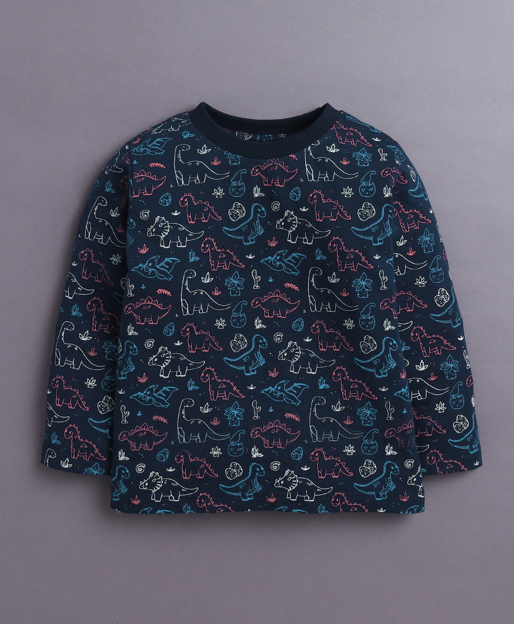 Bumzee Navy Animal Print T-Shirt & Pyjama Set, Full Sleeves, 100% Cotton (Style Peb10890)