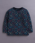 Bumzee Navy Animal Print T-Shirt & Pyjama Set, Full Sleeves, 100% Cotton (Style Peb10890)