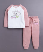 Bumzee Pink & White Animal Print T-Shirt & Pyjama Set, Full Sleeves, 100% Cotton