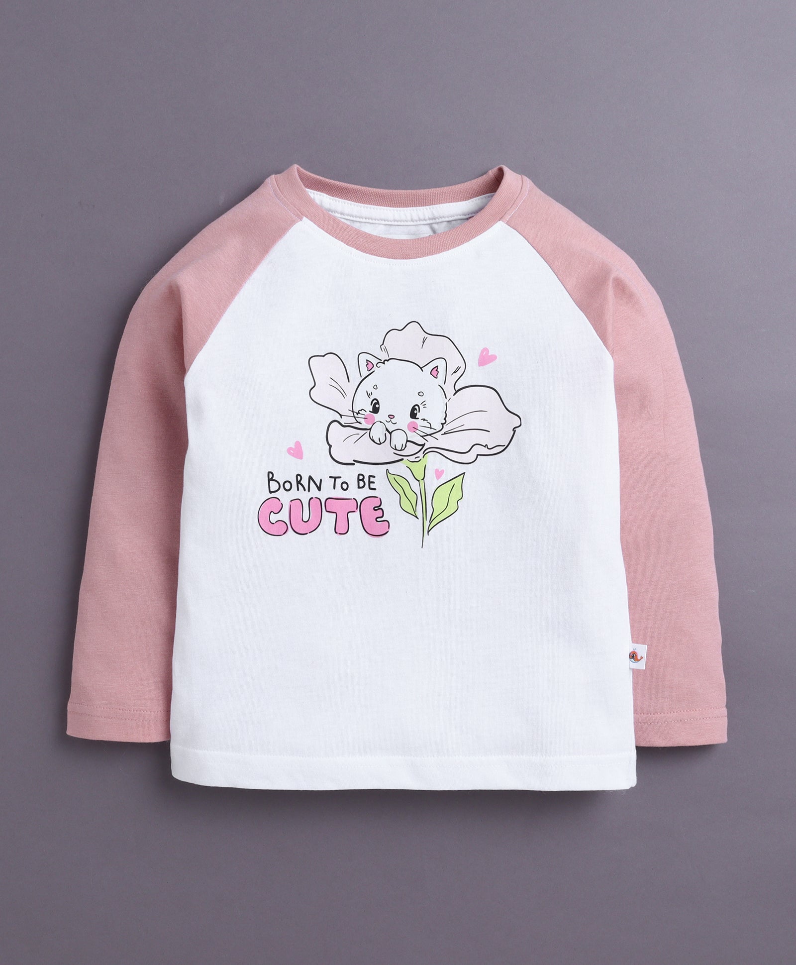 Pink & White Girls Full Sleeves Cotton T-Shirt & Pyjama Set