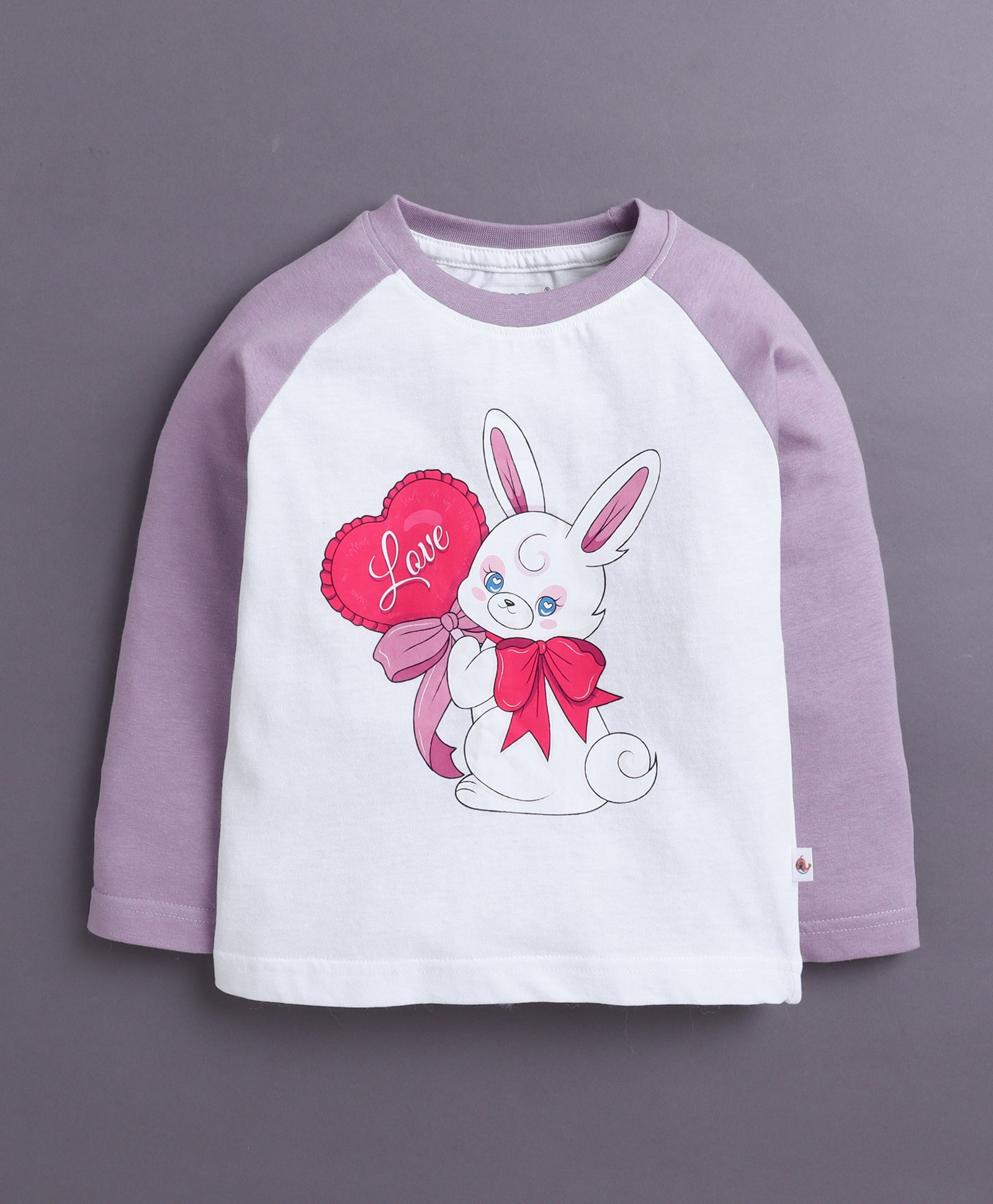 Lavender & White Girls Full Sleeves Cotton T-Shirt & Pyjama Set
