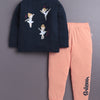 Navy & Pink Girls Full Sleeves Cotton T-Shirt & Pyjama Set