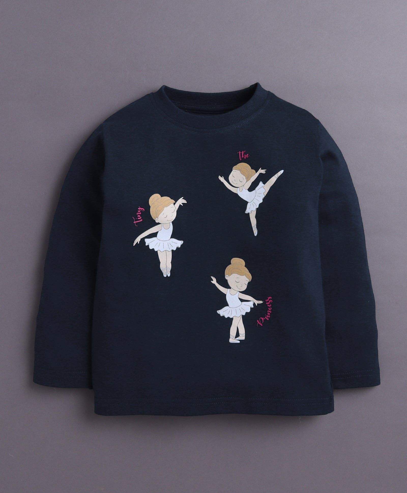 Navy & Pink Girls Full Sleeves Cotton T-Shirt & Pyjama Set