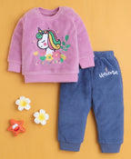 Bumzee Lilac & Blue Embroidered Sweatshirt & Jogger Set, Full Sleeves