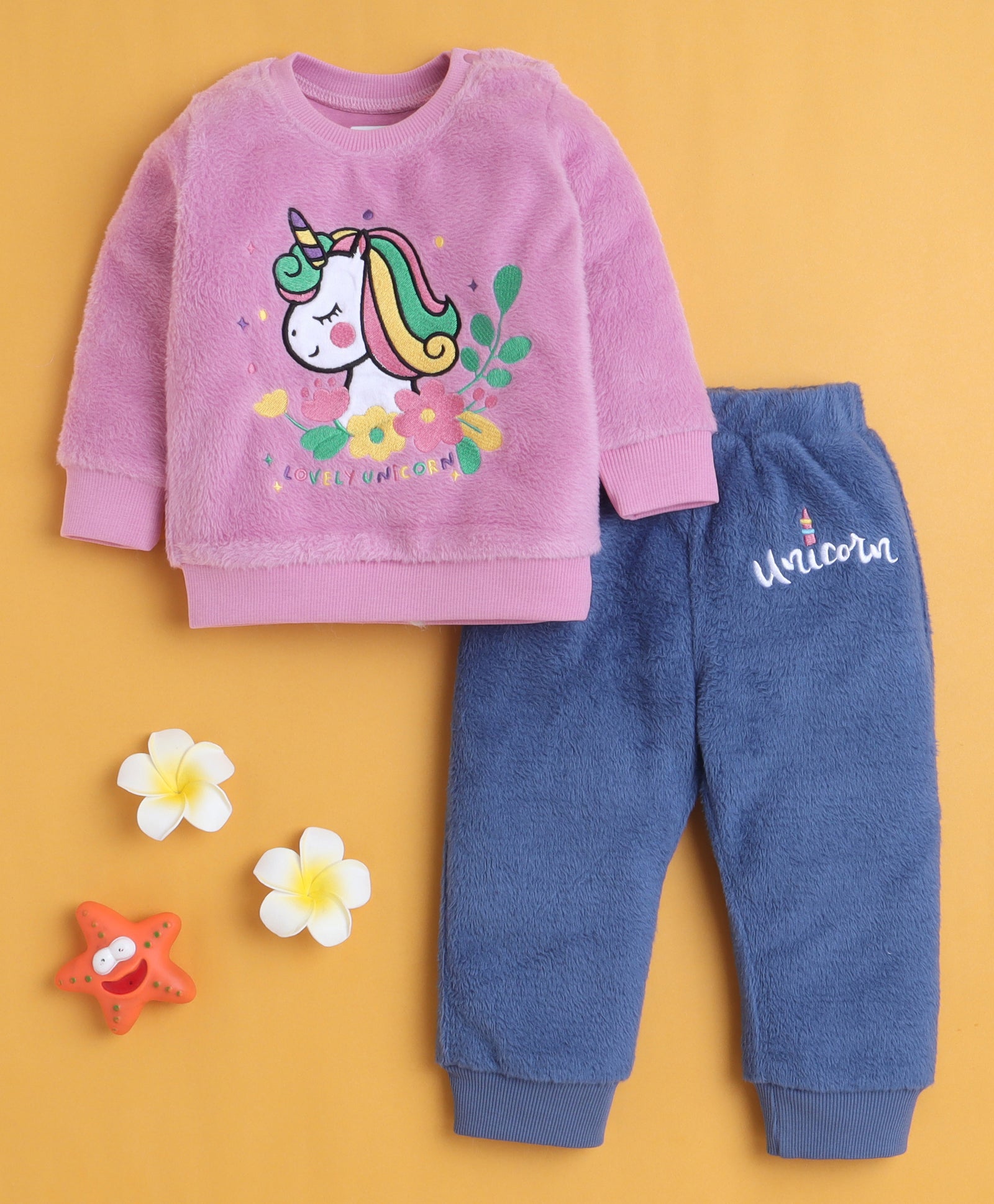 Lilac & Blue Girls Full Sleeves Sweatshirt & Jogger Set