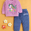 Lilac & Blue Girls Full Sleeves Sweatshirt & Jogger Set