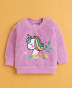 Bumzee Lilac & Blue Embroidered Sweatshirt & Jogger Set, Full Sleeves