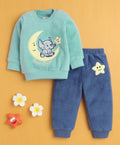 Bumzee Sea Green & Blue Embroidered Sweatshirt & Jogger Set, Full Sleeves