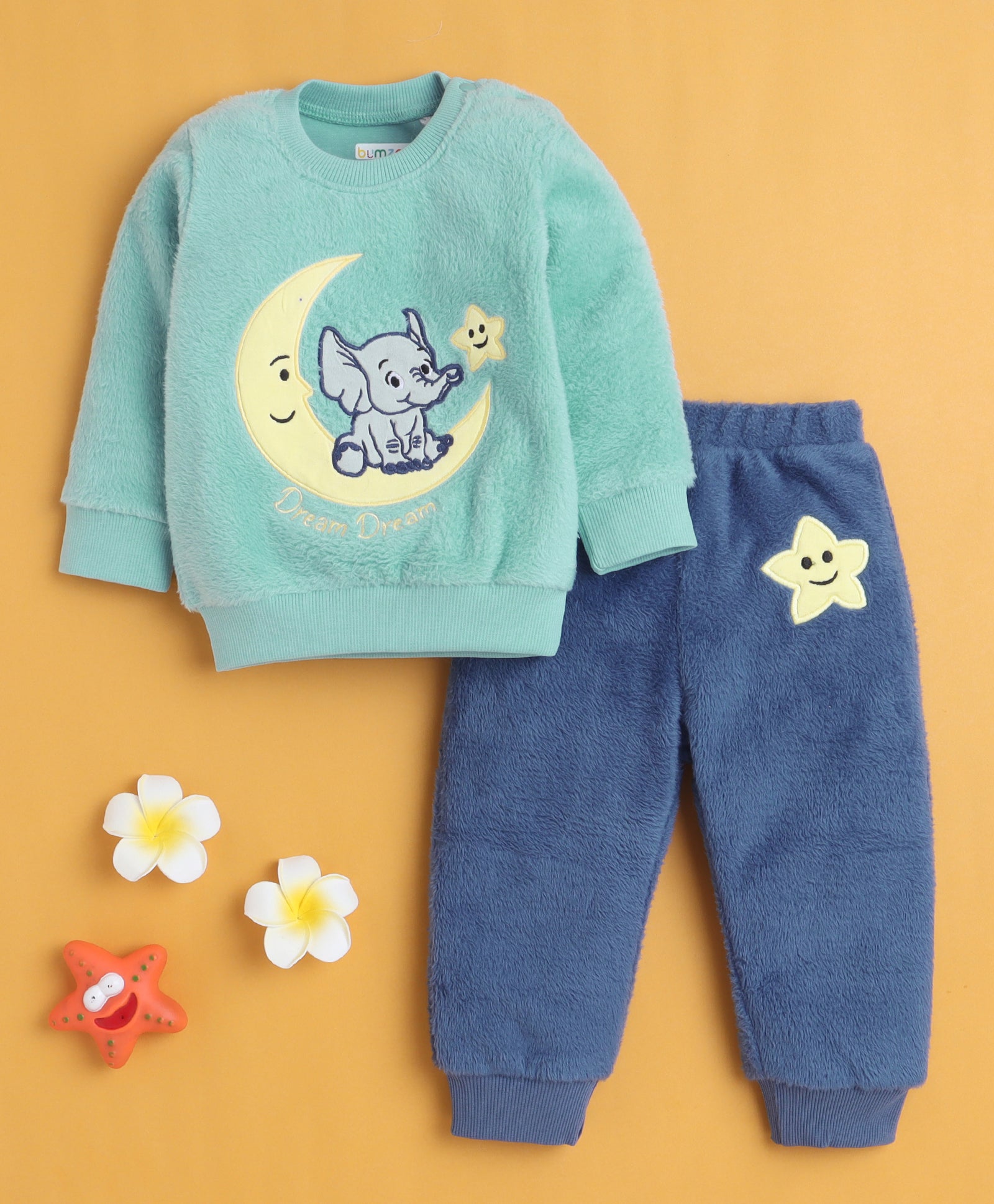 Sea Green & Blue Boys Full Sleeves Sweatshirt & Jogger Set