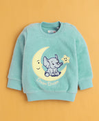 Bumzee Sea Green & Blue Embroidered Sweatshirt & Jogger Set, Full Sleeves