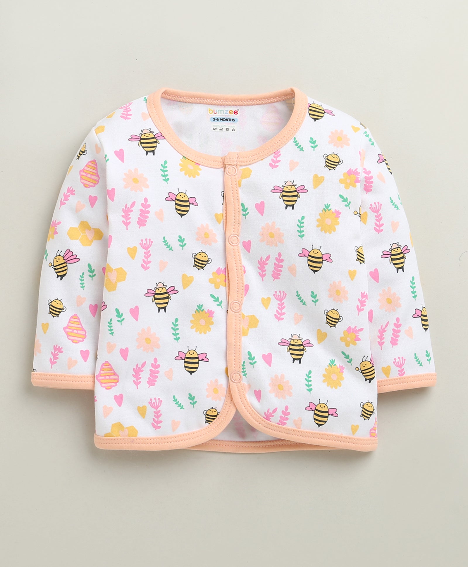 Peach & White Baby Girls Full Sleeves Jabla & Pyjama Set