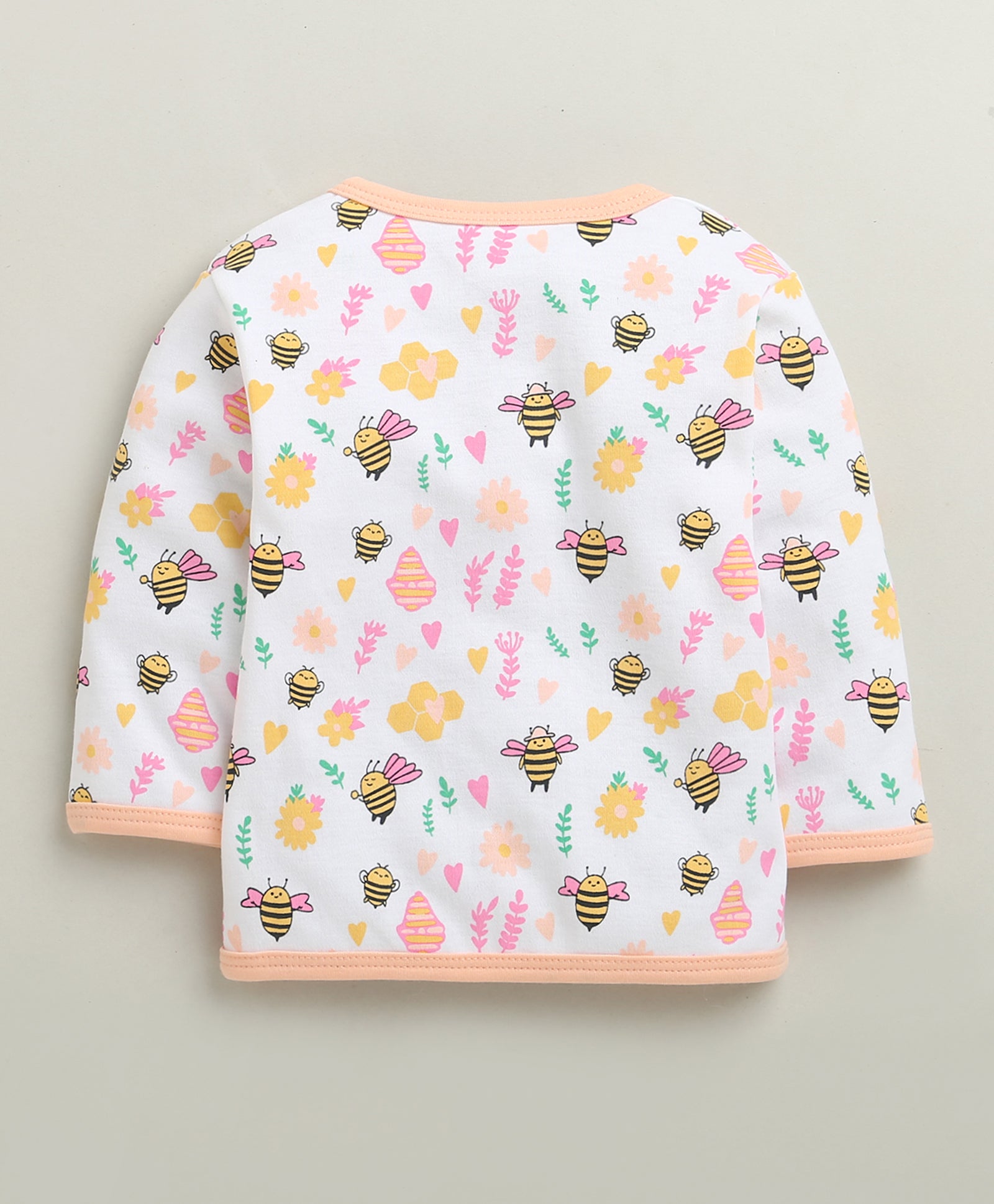 Peach & White Baby Girls Full Sleeves Jabla & Pyjama Set
