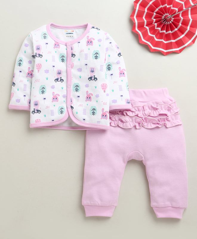 Lilac & White Baby Girls Full Sleeves Jabla & Pyjama Set