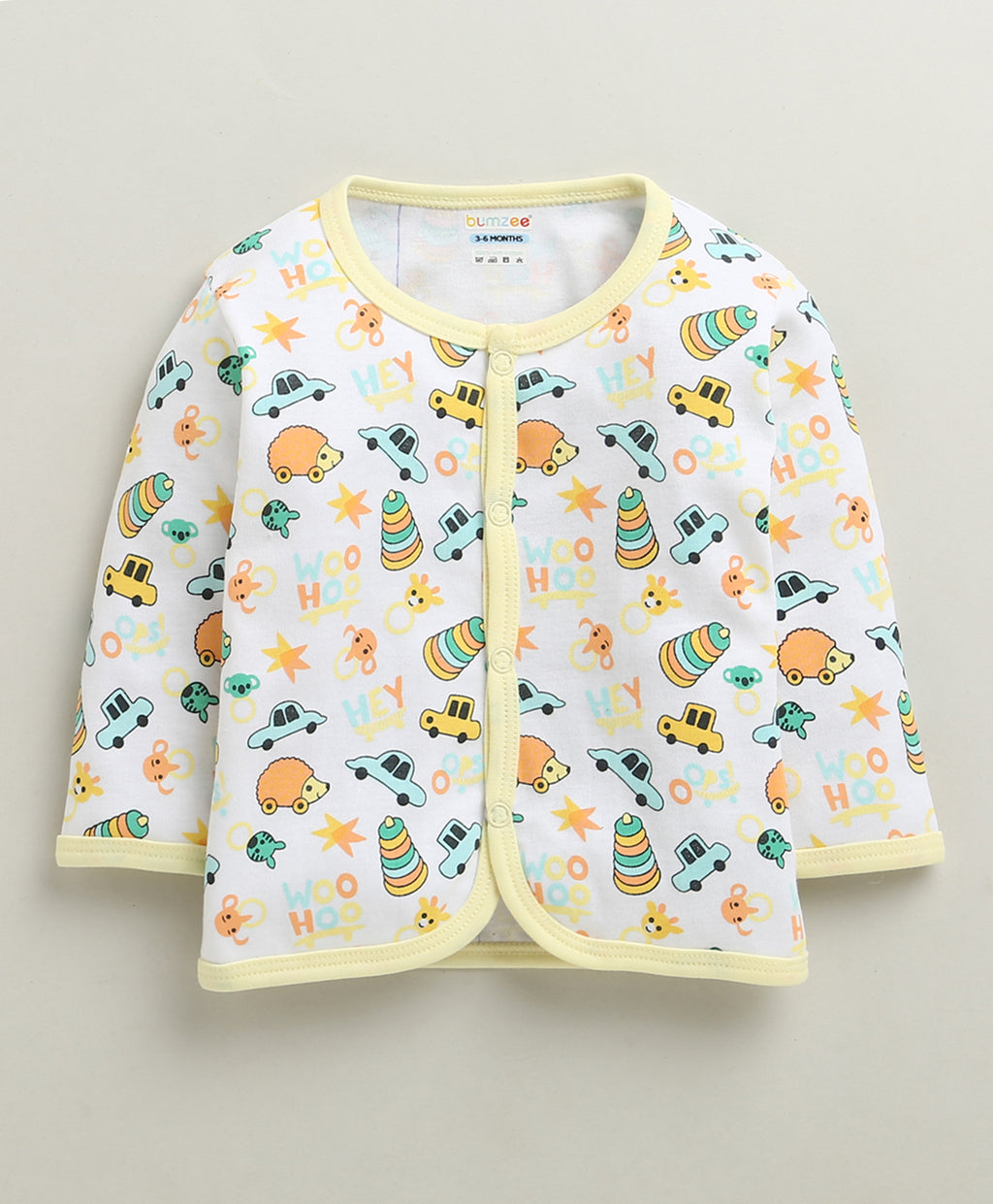 Bumzee Yellow & White Animal Print Jabla & Pyjama Set, Full Sleeves, 100% Cotton