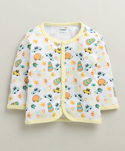 Boys 100% Cotton Animal & Car Jabla & Pyjama Set - Yellow & White