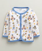 Blue & White Animal Print Jabla & Pyjama Set, Full Sleeves