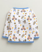 Blue & White Animal Print Jabla & Pyjama Set, Full Sleeves