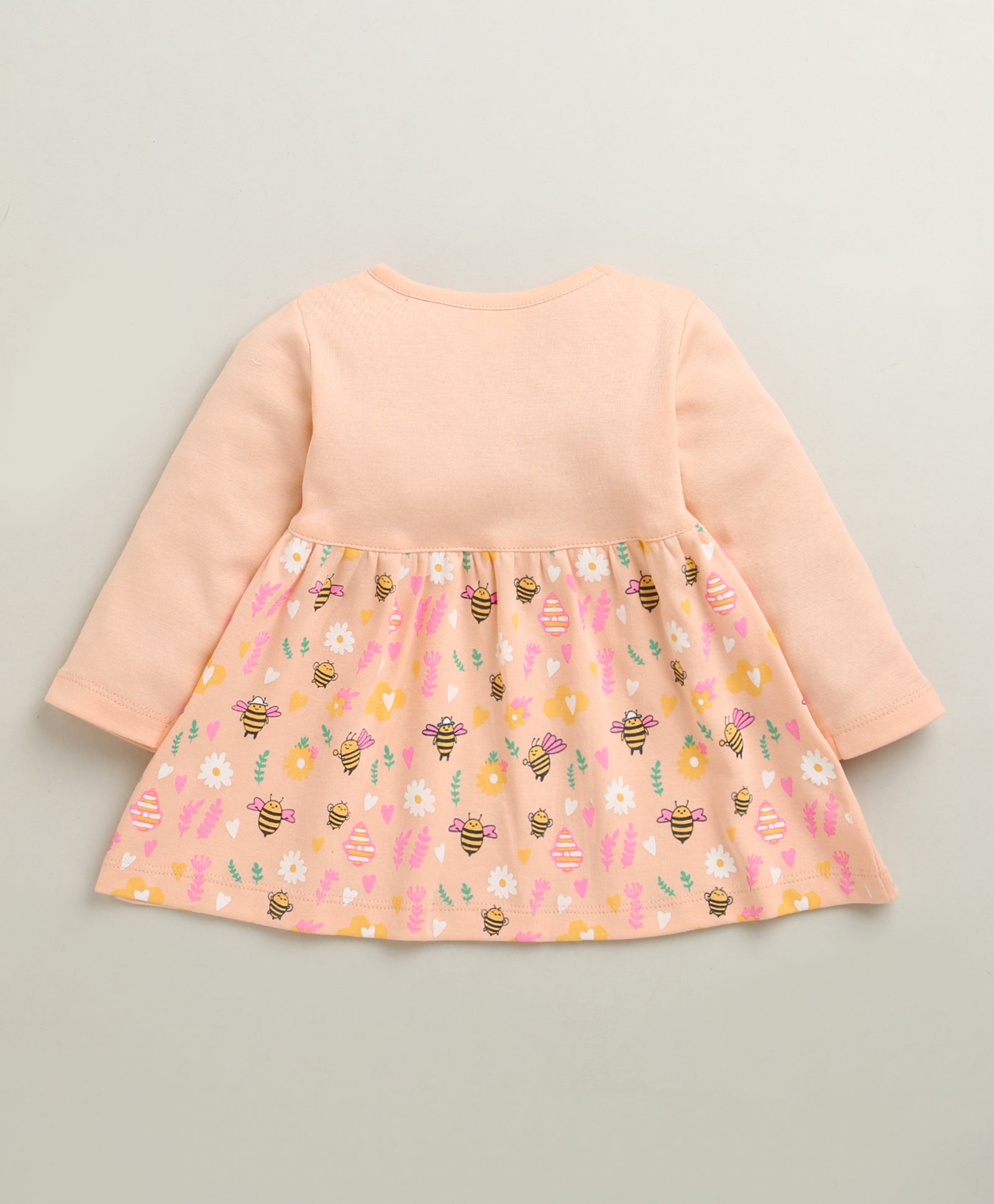 Peach Girls Full Sleeves Cotton Knee Length Frock