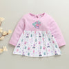 Lilac & White Girls Full Sleeves Cotton Knee Length Frock