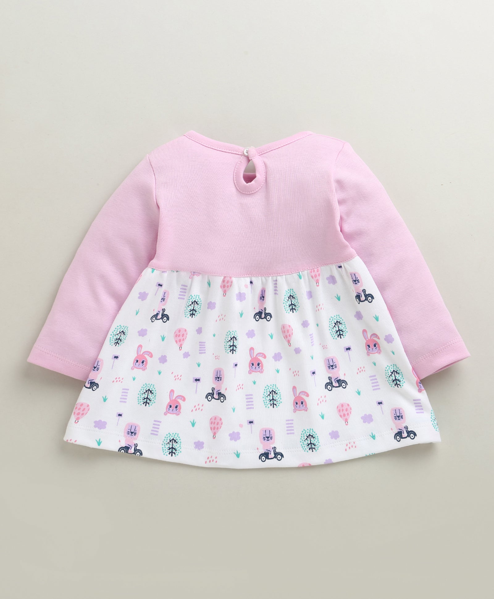 Lilac & White Girls Full Sleeves Cotton Knee Length Frock