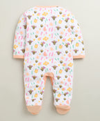 Bumzee Peach & White Animal Print Sleepsuit, Full Sleeves, 100% Cotton