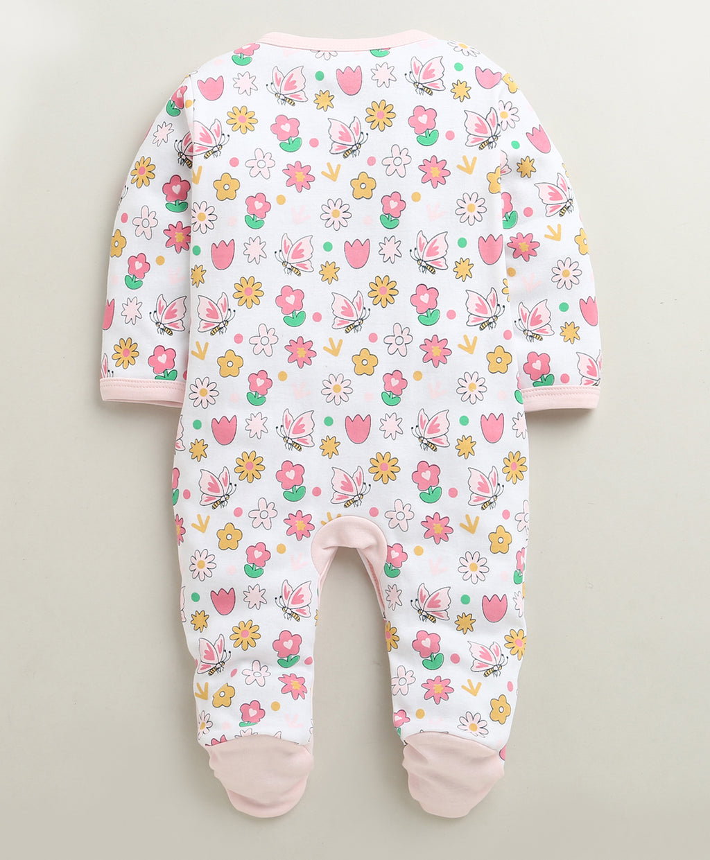 Bumzee Pink & White Animal Print Sleepsuit, Full Sleeves, 100% Cotton
