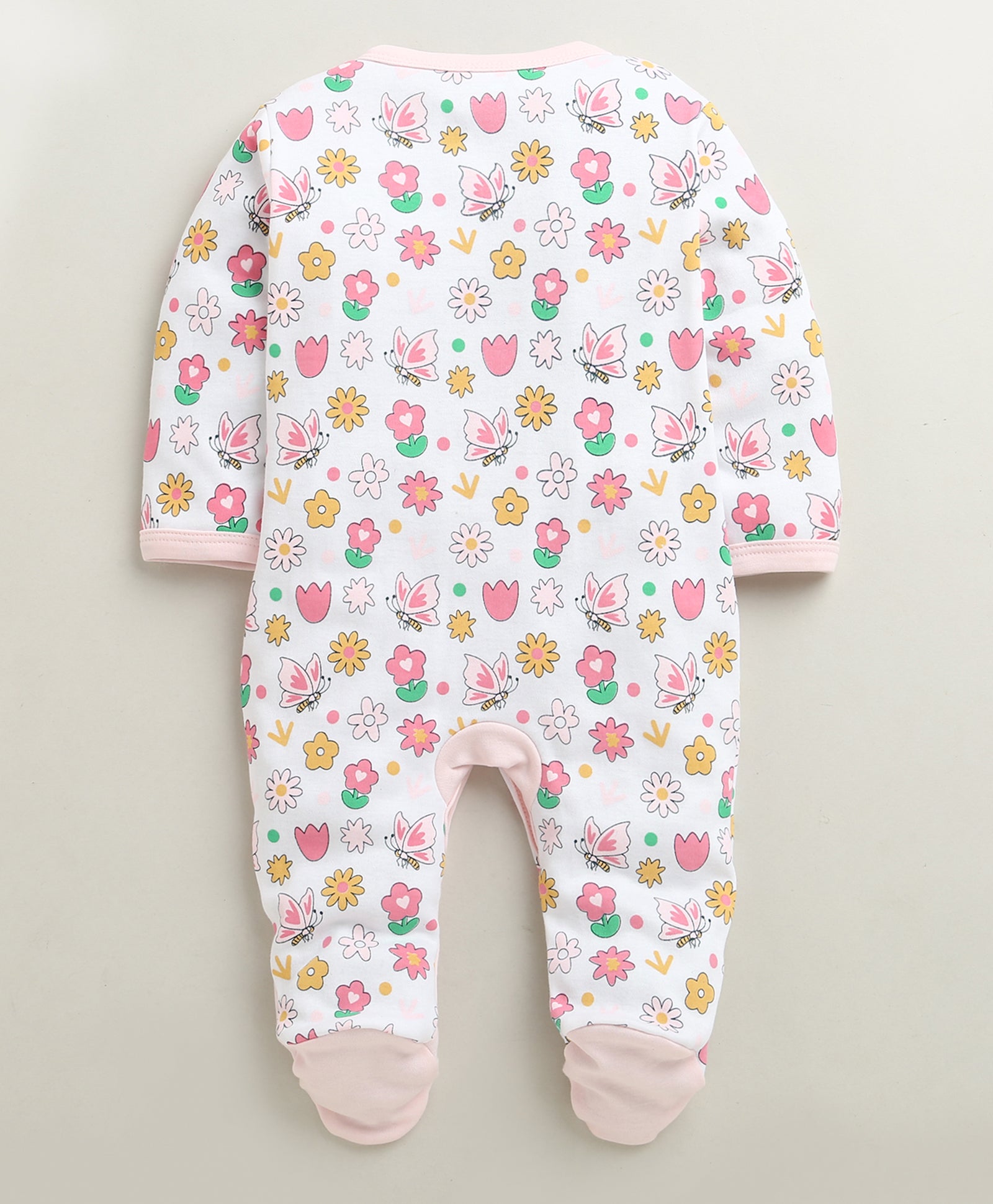 Pink & White Baby Girls Full Sleeves Cotton Sleepsuit