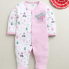White & Lilac Baby Girls Full Sleeves Cotton Sleepsuit